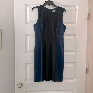EUC Halston size small blue velvet and black work dress, worn twice!